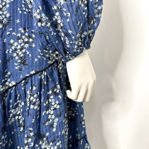 Ulla Johnson Floral Print Joan Gathered Jacquard Midi Dress in Cornflower Blue - Picture 13 of 17